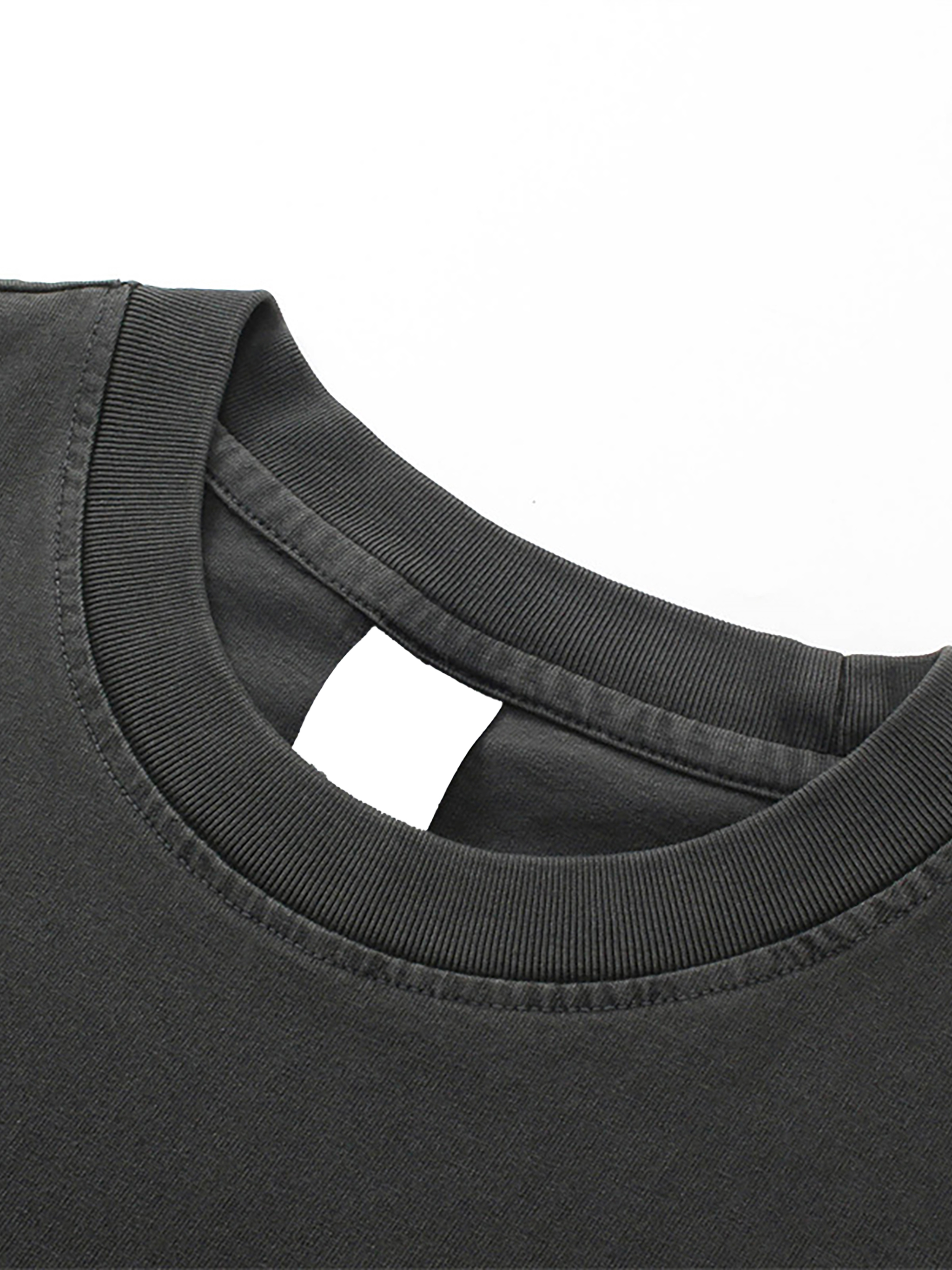 トップス DROP DEAD GR8 WASHED BLACK Streetwear Unisex Drop Shoulder Stone Wash T-Shirt - Print